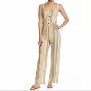 NWT Romeo‎ & Juliet Couture Olive Combo Striped Linen Blend Jumpsuit Size Medium